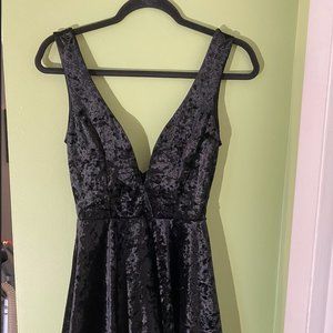 Lulu's Black Velvet Skater Dress